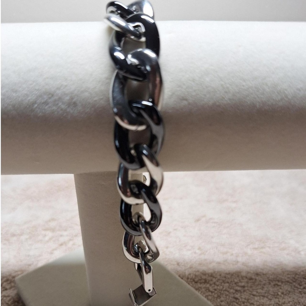 Curb link bracelet black ceramic stainless steel